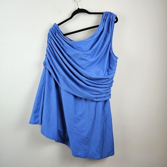 J. Crew Plus Ruched one-shoulder swim dress in Sail blue Size 24 - Picture 5 of 8